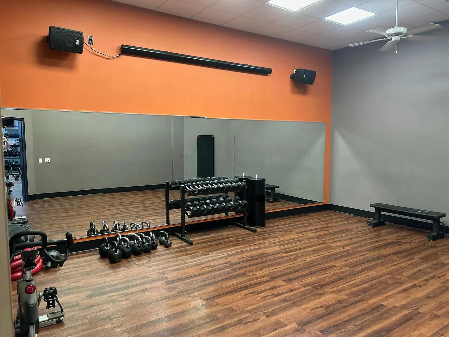 Weight racks at E’ville Fitness