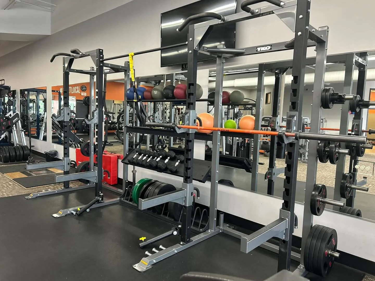 Gym floor equipment at E’ville Fitness